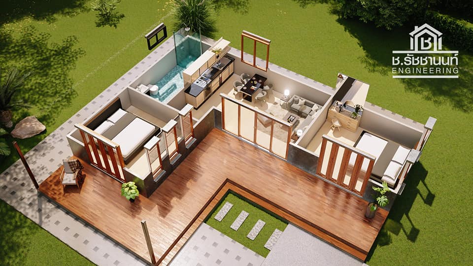 แบบบ้านชั้นเดียว สไตล์โมเดิร์นลอฟท์ ผังห้องต่างๆ