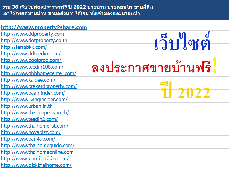 รวมเว็บลงประกาศขายบ้านฟรี 2022