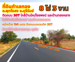 ขายที่ดินบุรีรัมย์ พุทไธสง 8ไร่ 3งาน ติดถนนเจนจบทิศ หมายเลข 207 ใกล้บ้านใหม่ไชยพจน์