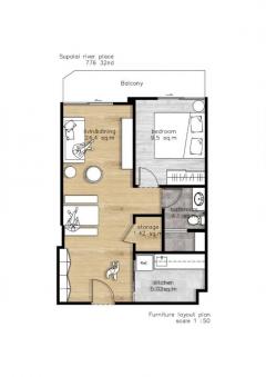 ขาย คอนโด Supalai River Place Charoennakhorn  52.75 ตรม. 1 bed 1 bath 1 living 1 kitchen 1 balcony 1 parking space-202405141809011715684941435.jpg