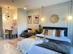 ให้เช่า 9000/ด คอนโด ห้อง28 ตรว. ไอรีส แอเวนิว อ่อนนุช  ลาดกระบัง Iris Avenue ใกล้สุวรรณภูมิ โรบินสัน พาสิโอ  ตึก3ชั้น1 วิวสระว่ายน้ำ เครื่องใช้ไฟฟ้าครบ 081-3755244 