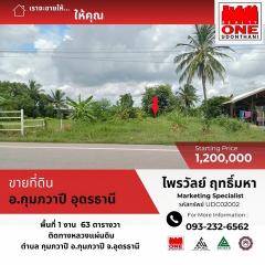 ที่ดินเปล่า 1 งาน  63  ตารางวา  อ.กุมภวาปี จ.อุดรธานี