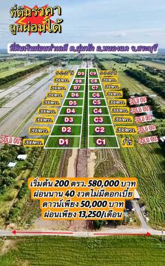 ที่ดินเงินผ่อนทำเลดีคลอง13อ.หนองแคสระบุรีแบ่งขาย200ตรว 580000ผ่อน40งวดใกล้อ.หนองแค4กม.ถนนพหโยธินรพ.หนองแค10กม.แหล่งชุมชนห่างไฟน้ำ30ม.